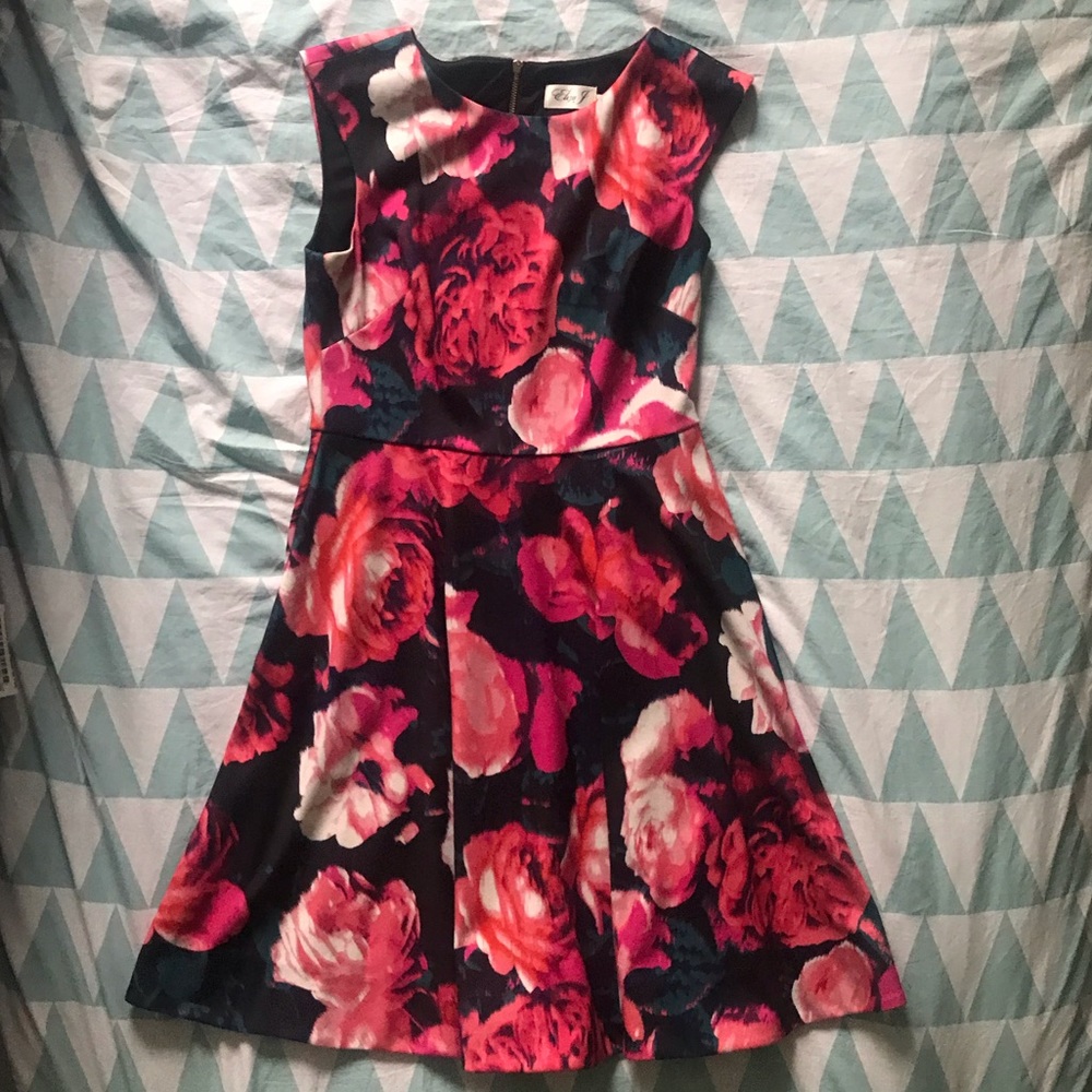 Eliza J Bright floral cap sleeve party dress